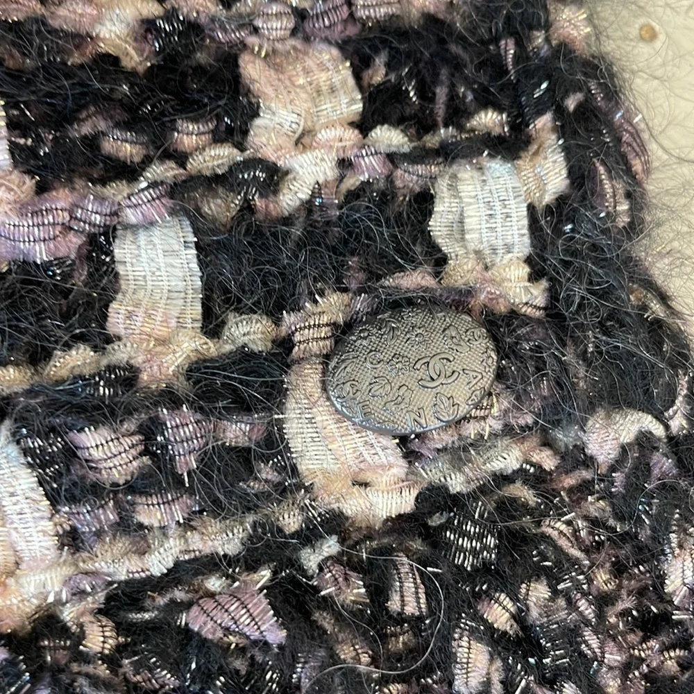 Chanel mohair scarf black pink metallic shawl wrap tweed classic winter